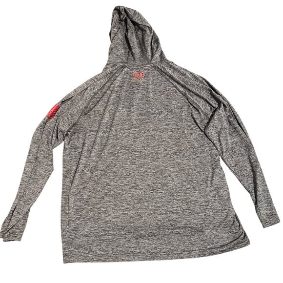 Under Armour Pullover Mens Size 2XL Freedom Tech Hoodie Light Weight Grey Red - Picture 6 of 6